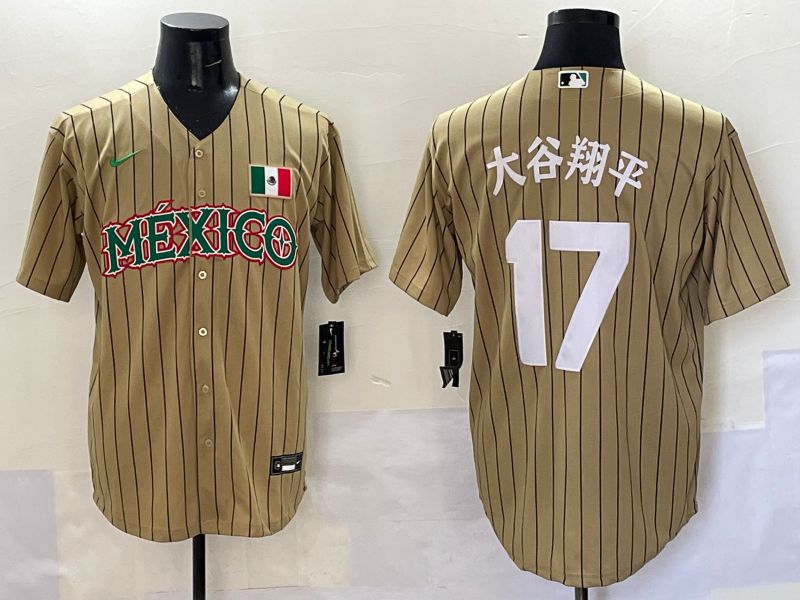 Men Los Angeles Dodgers #17 Ohtani Brown Stripe Mexico Joint Name 2025 Nike MLB Jersey style 40
